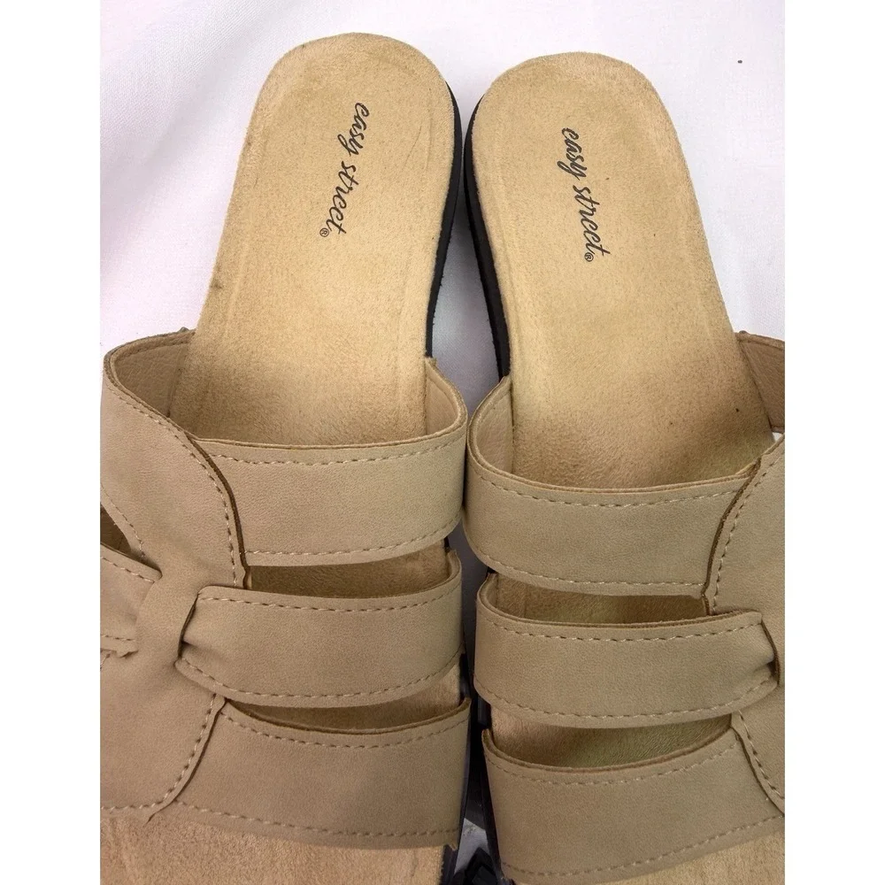 Easy Street Skai Slide Sandals Womens 8.5M Beige Comfort Slip On‎ NWOB